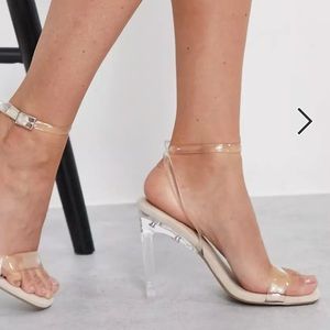 WIDE ASOS DESIGN Wide Fit Norton clear barely there heeled sandals